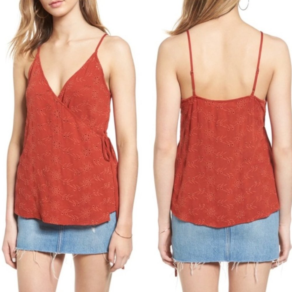 ASTR THE LABEL Side Tie Camisole Top Burnt Orange Cabernet Eyelet Small